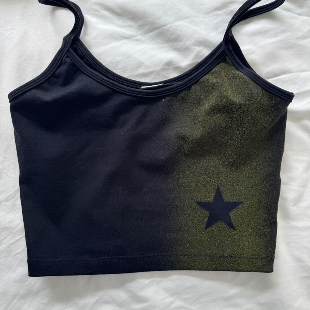 Made in Brazil Black & green flare pants with star graphic w tank top